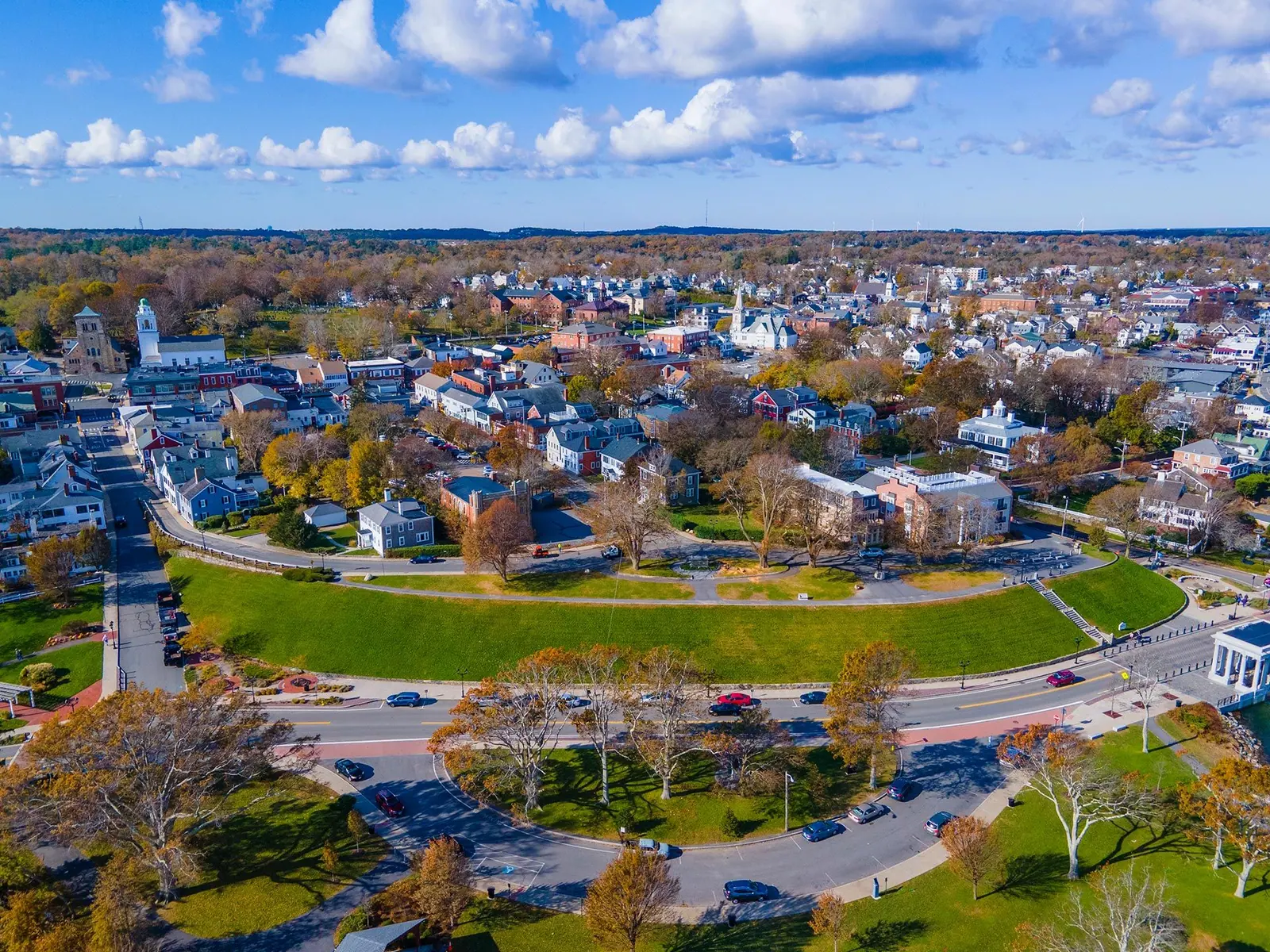Aerial view of Plymouth, Massachusetts. Contrast Landscape services Plymouth, Barnstable, and Bristol County
